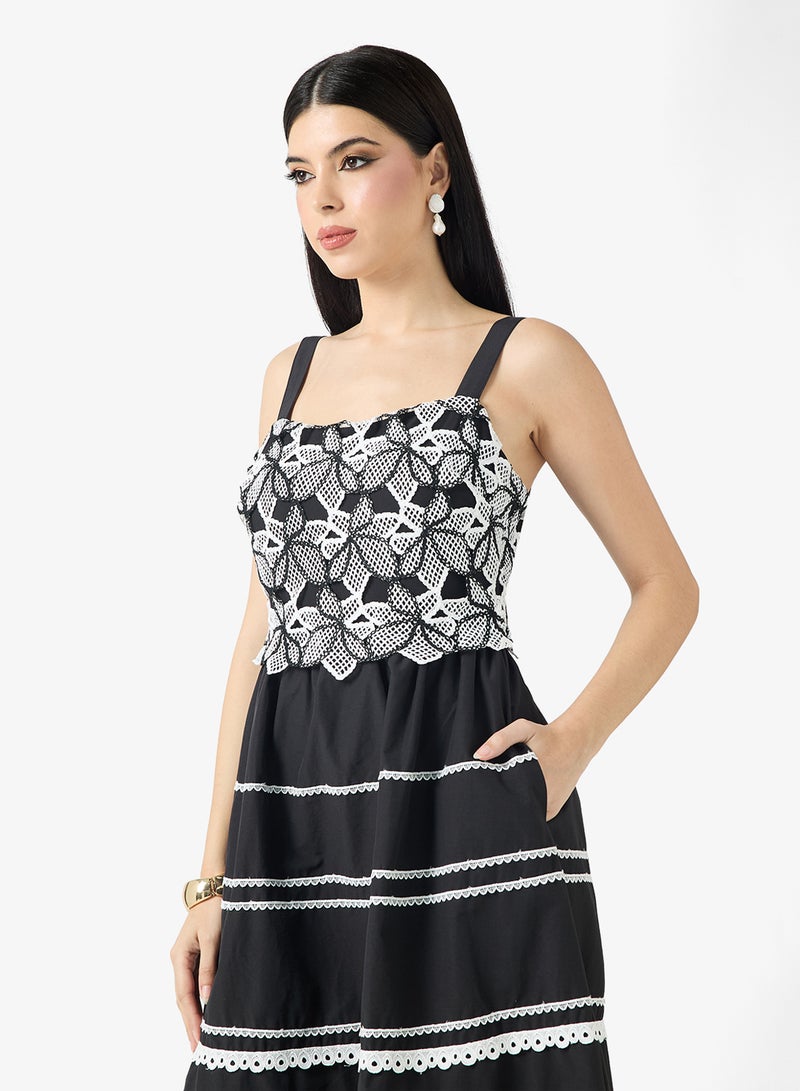 Just Me Floral Appliqué Midi Dress - Image 3